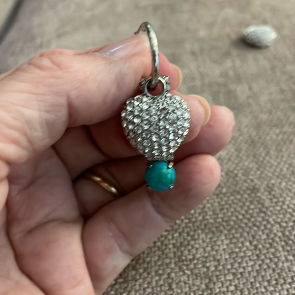 Silver hoop earrings with Crystal and Turquoise Earring Charms. - Picture 2 of 6